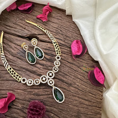 Vriksham Tear Drop AD Stone Hasli Choker-Green-G16289