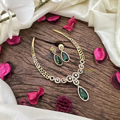 Vriksham Tear Drop AD Stone Hasli Choker-Green-G16289