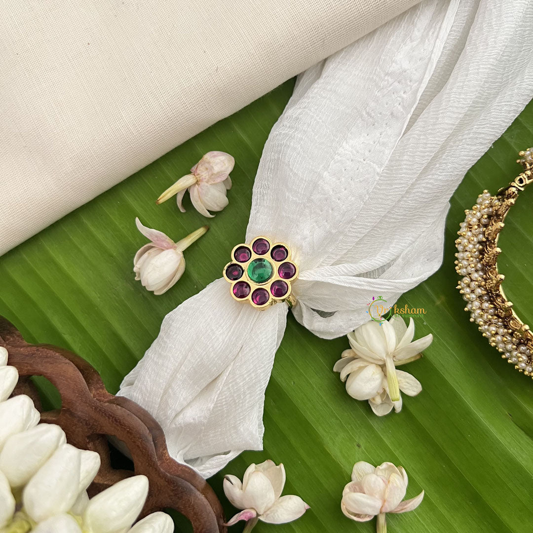 Vriksham Precious Kemp Finger Ring-Green Red-Pearl-G18526