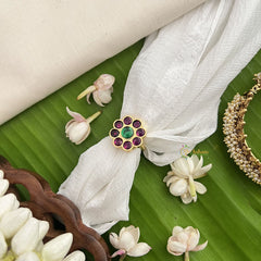 Vriksham Precious Kemp Finger Ring-Green Red-Pearl-G18526