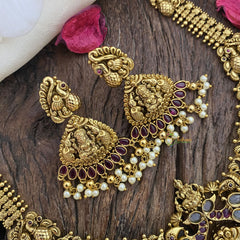Vriksham Dual Elephant with Lakshmi Maanga Short Neckpiece-Gold White Bead-G16445