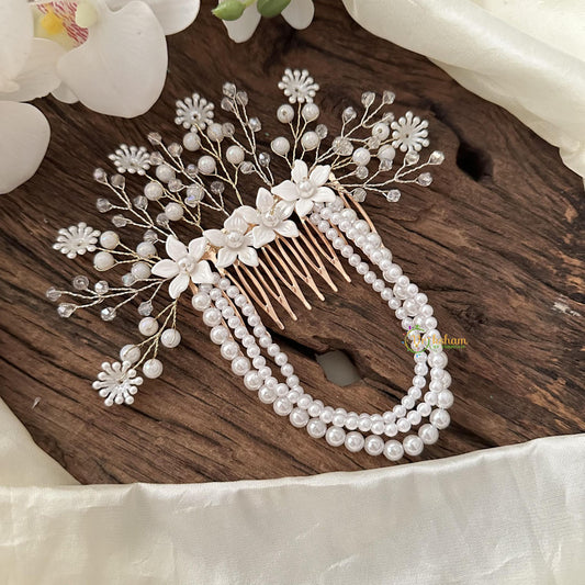 Layered Pearl with Crystal Bead Comb Hair Pin-Hair Accessories-H814