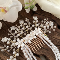 Layered Pearl with Crystal Bead Comb Hair Pin-Hair Accessories-H814