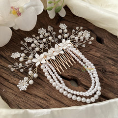 Layered Pearl with Crystal Bead Comb Hair Pin-Hair Accessories-H814