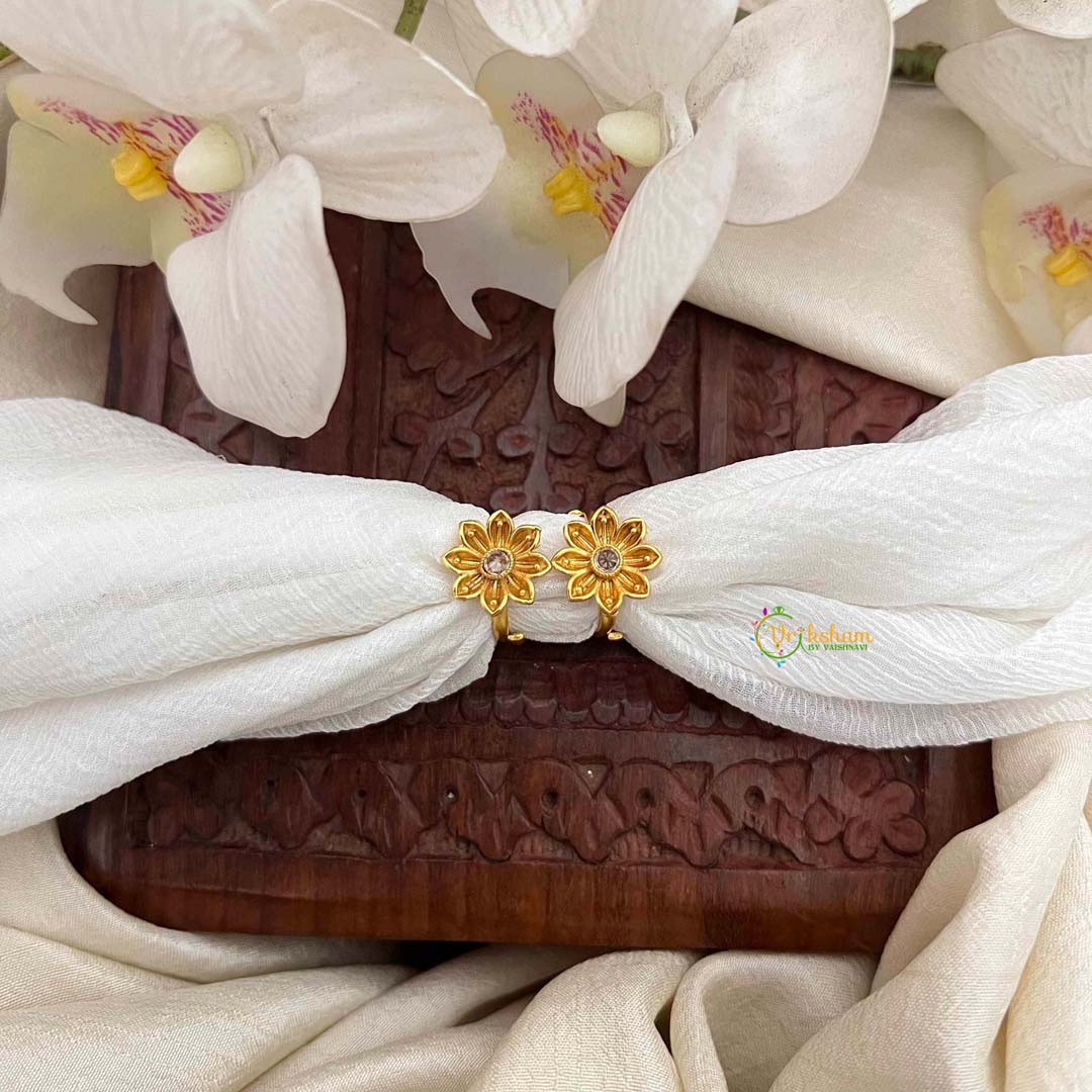 Vriksham Vintage Textured Disc Floral White Adjustable Toe Rings-G21664