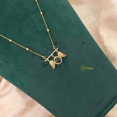 Vriksham Dainty Gold-Plated Bead Chain Ethnic Peacock With Teardrop Neckpiece-White Green-G22323