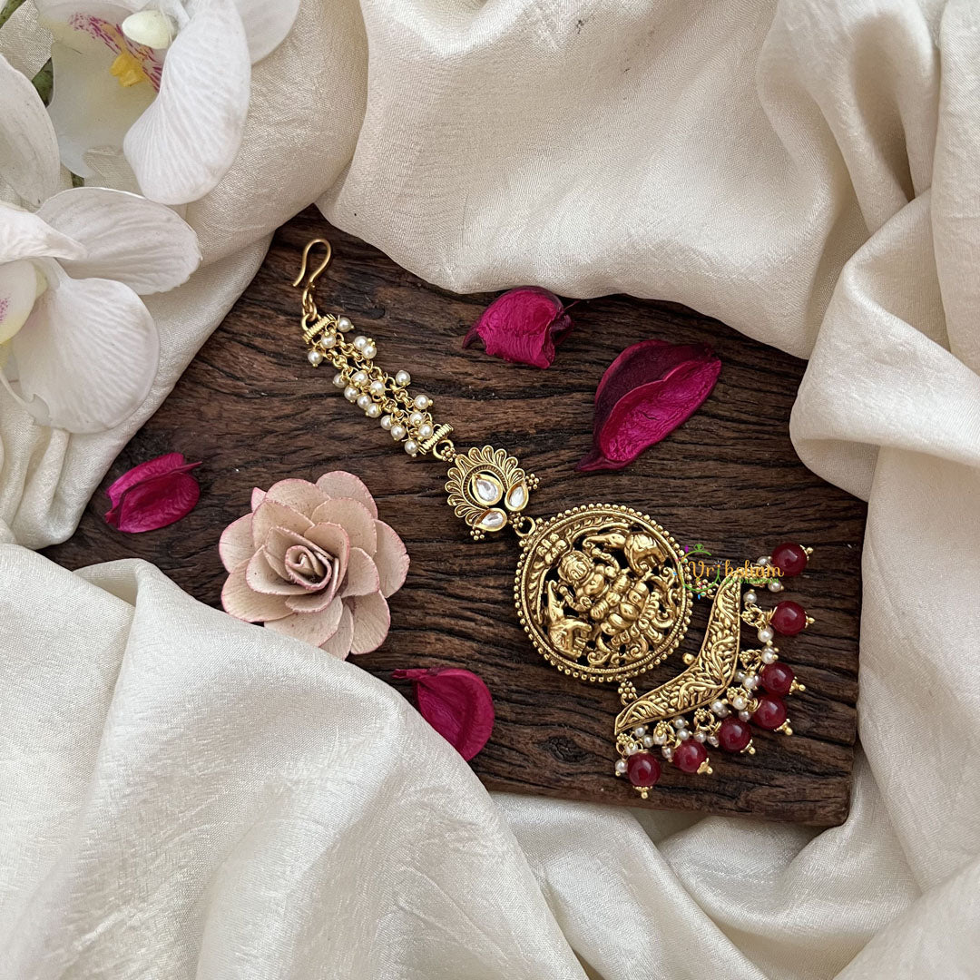 Vriksham Kanak Laxmi Maang Tikka-Red Bead-G19399