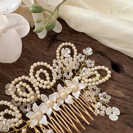 Golden Pearl with Crystal Bead Comb Hair Pin-Hair Accessories-H815