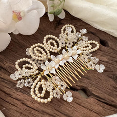 Golden Pearl with Crystal Bead Comb Hair Pin-Hair Accessories-H815