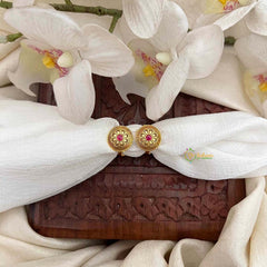 Vriksham Antique Gold Medallion Design Red Adjustable Toe Rings-G21656