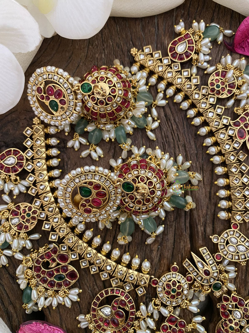 Vriksham Exquisite Nita Ambani Short Guttapusalu Aqua Green Beads