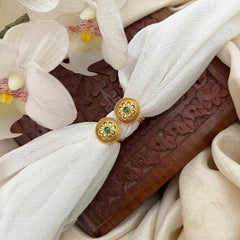 Vriksham Antique Gold Medallion Design Green Adjustable Toe Rings-G21657