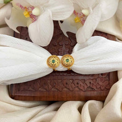 Vriksham Antique Gold Medallion Design Green Adjustable Toe Rings-G21657