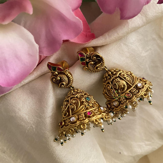 Designer Gold Alike Elephant Peacock Jhumkas-Pearl-G15129