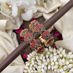 Vriksham Traditional Gold Bangles With Red Lotus & Green & Red  Enamel Work Bangles-G20295