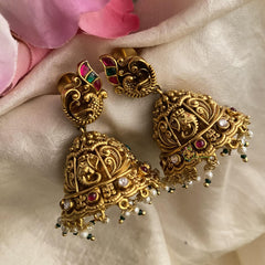 Designer Gold Alike Elephant Peacock Jhumkas-Pearl-G15129