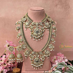 Vriksham Premium Nita Ambani Pearls Detailing Guttapusalu Bridal Set-White Green-G21092