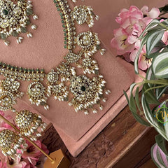 Vriksham Premium Nita Ambani Pearls Detailing Guttapusalu Bridal Set-White Green-G21092