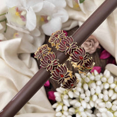Vriksham Traditional Gold Bangles With Maroon Lotus & Leaf Enamel Work Bangles-G20294