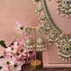 Vriksham Premium Nita Ambani Pearls Detailing Guttapusalu Bridal Set-White Green-G21092