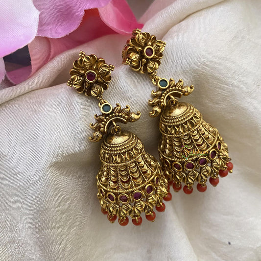 Unique Gold Look Alike Jhumkas-Coral-G15131