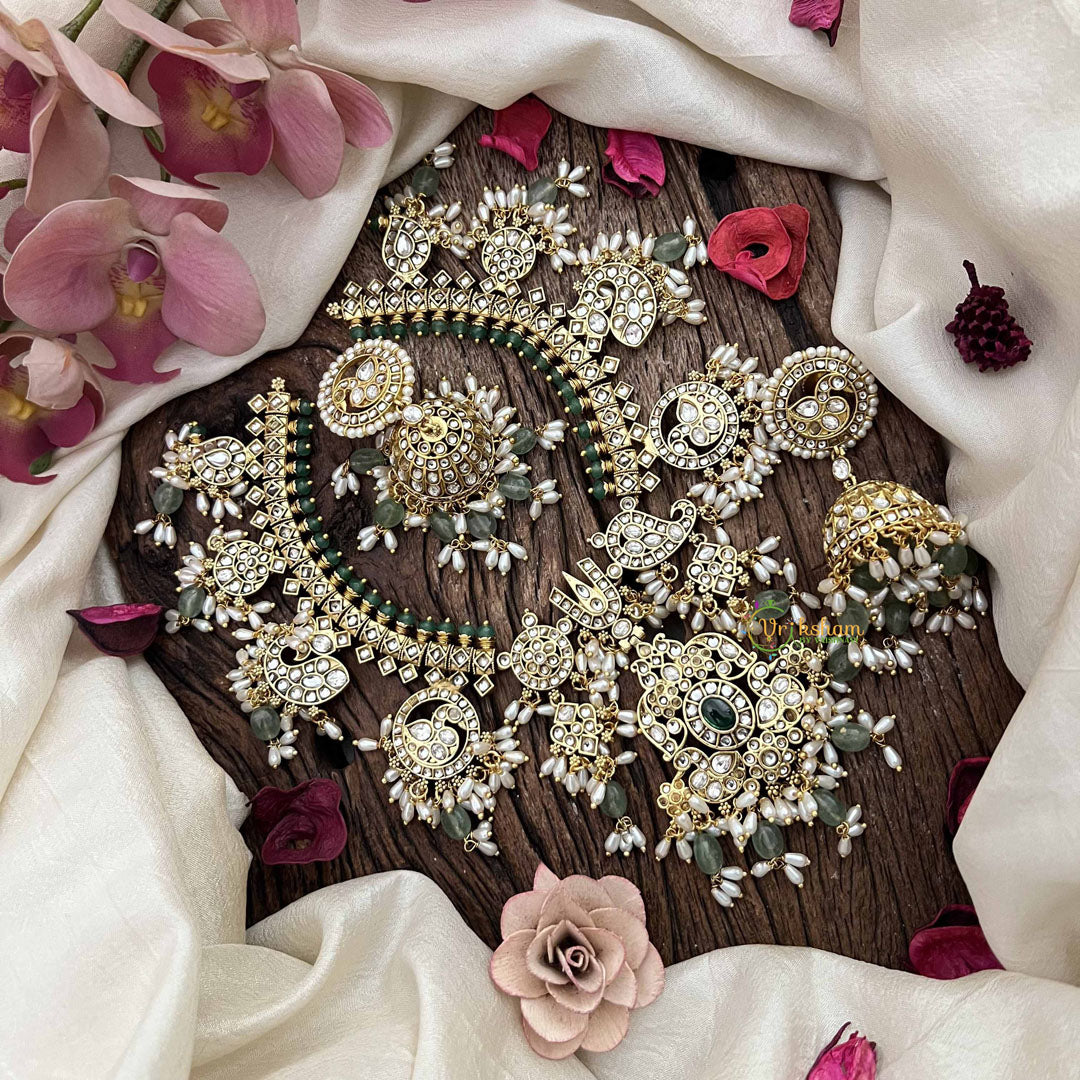 Vriksham Exquisite Nita Ambani Short Guttapusalu Neckpiece-White-Pastel Green Bead-G21095