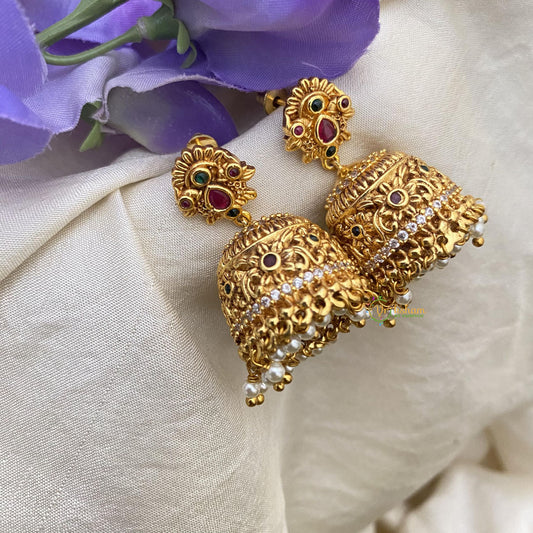 AD Stone Gold Look Alike Jhumkas-Pearl-G15127