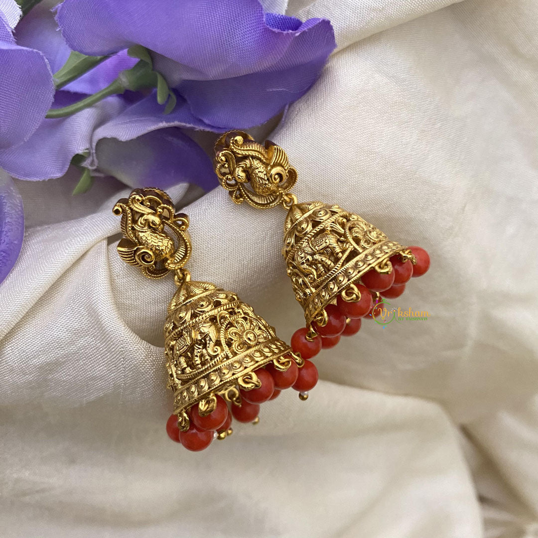 Unique Gold Look Alike Jhumkas-Coral-G15132