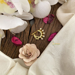 Vriksham Premium Golden Naths/Nose pin-Pearl-Square-Red White & green-G17428