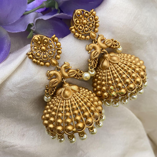 Premium Matt Gold Alike Jhumkas-Pearls-G15117