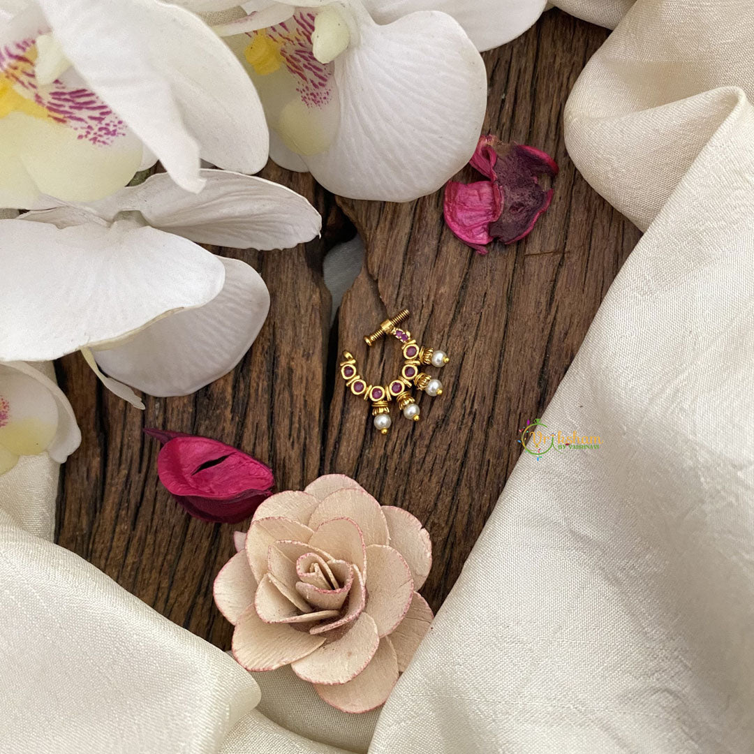 Vriksham Elegant Golden Naths/Nose pin-Pearl-Red-G17429