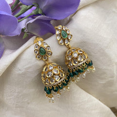 Stylish Jhumkas-Rice Pearls-Green Bead-G15141