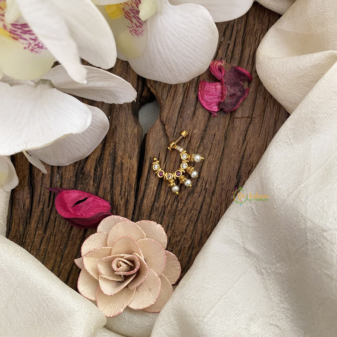 Vriksham Elegant Golden Naths/Nose pin-Pearl-Red White-G17431