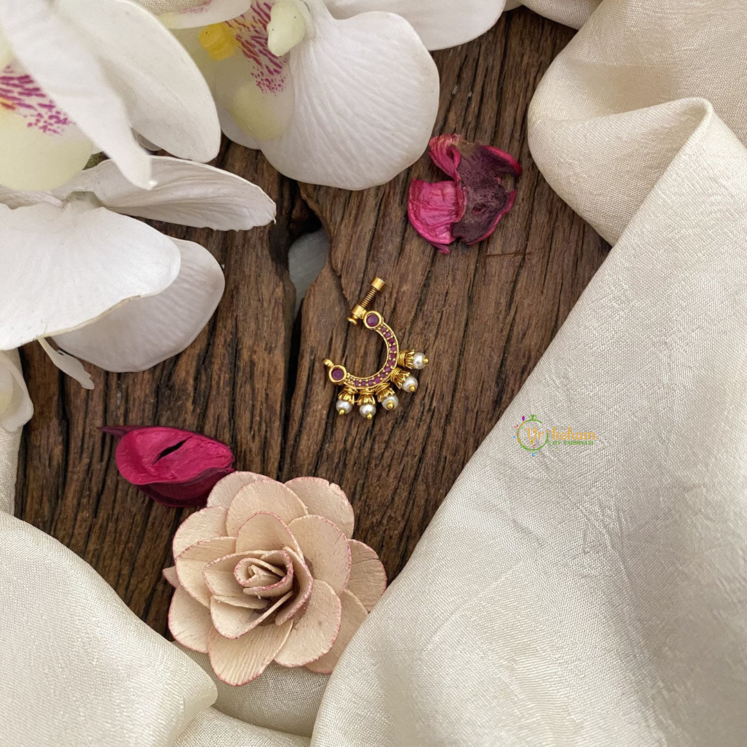 Vriksham Premium Golden Naths/Nose pin-Pearl-Red-G17423