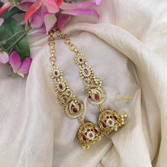 Premium Red AD Stone Peacock Jhumkas-Pearls-Maatil-G15142