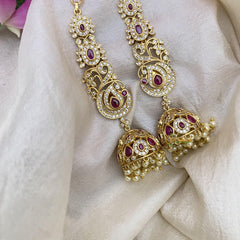 Premium Red AD Stone Peacock Jhumkas-Pearls-Maatil-G15142