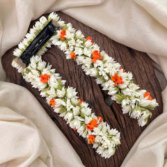 Vriksham Dual-Layered Orange & White Floral Hair Extension Flower Accessories-KH1312