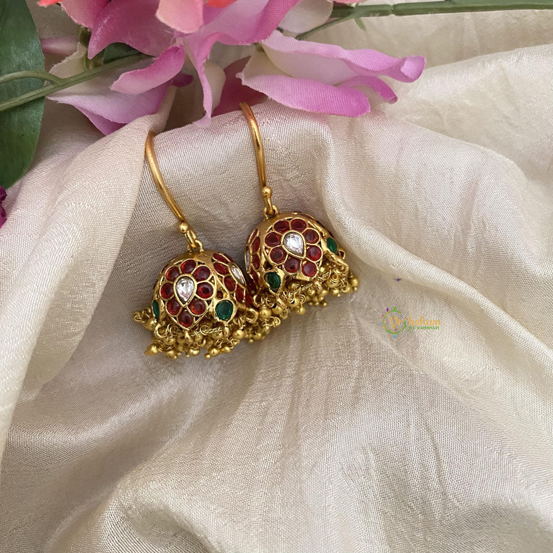 Precious Kemp Hook Jhumkas-Gold Bead-G15134