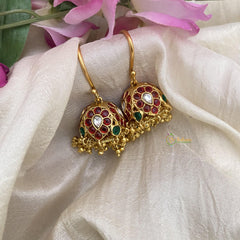 Precious Kemp Hook Jhumkas-Gold Bead-G15134