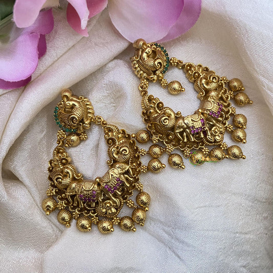 Premium Dual Elephant Chandbali Danglers-Gold Bead-G15120