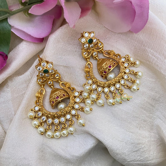 Elegant AD Stone Chandbali Danglers-Pearl-G15121