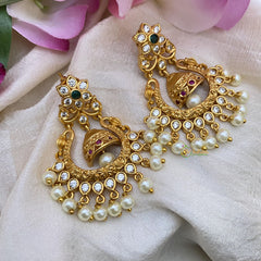 Elegant AD Stone Chandbali Danglers-Pearl-G15121