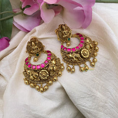 Premium Jadau Lakshmi Chandbali Danglers-Gold Bead-G15118