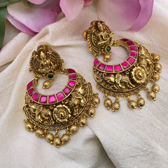 Premium Jadau Lakshmi Chandbali Danglers-Gold Bead-G15118