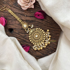 Vriksham Designer Golden Sun floral Style Maang Tikka-Gold Bead-G19416