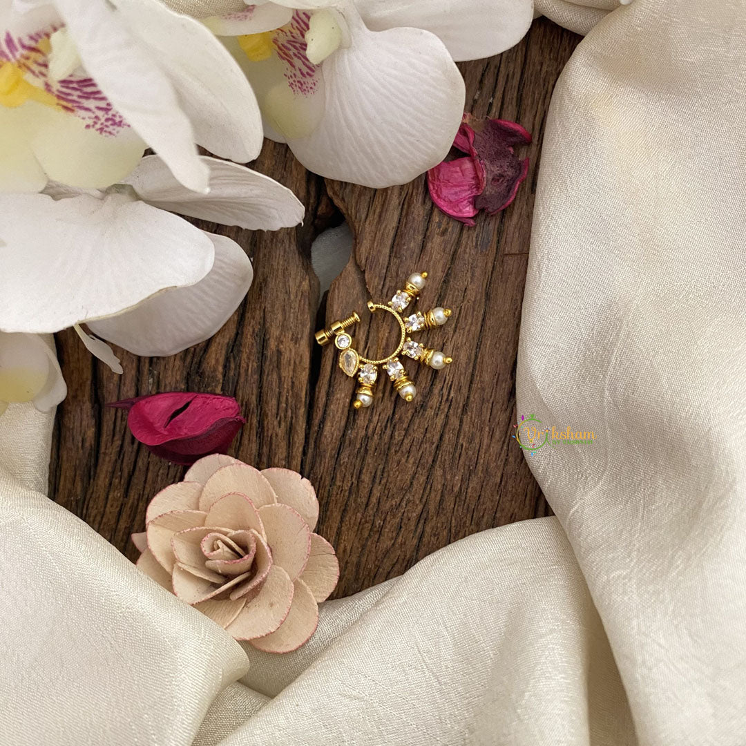 Vriksham Unique Golden Naths/Nose pin-Pearl-White-G17434