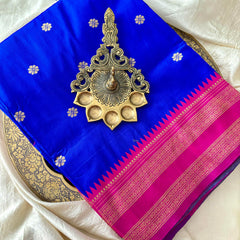 Dark Blue Saree-Double Border-Paithani Semi Silk Saree-VS3828