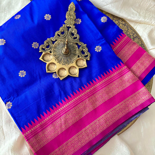 Dark Blue Saree-Double Border-Paithani Semi Silk Saree-VS3828