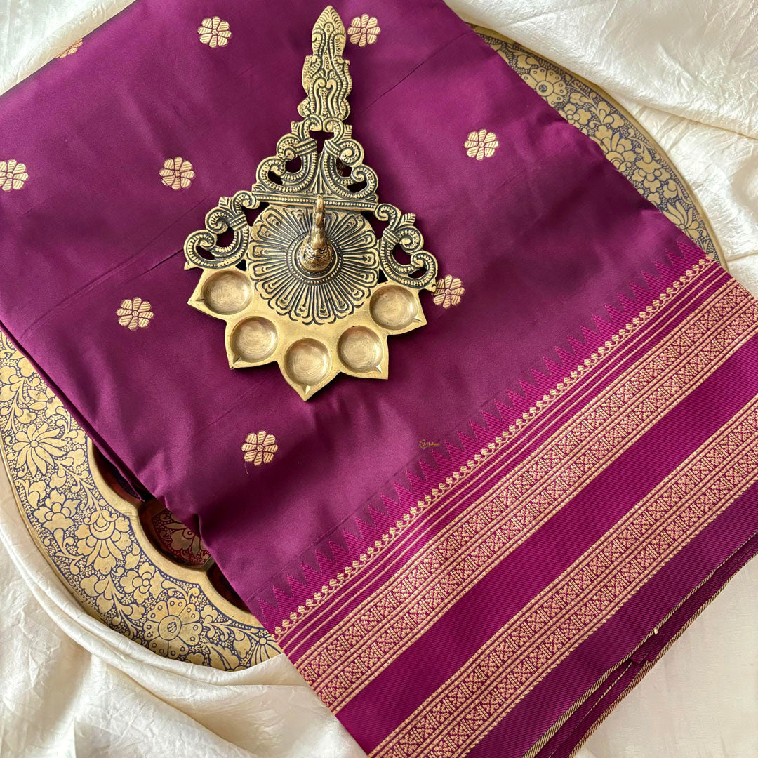 Grape Wine Color Saree-Double Border-Paithani Semi Silk Saree-VS3827