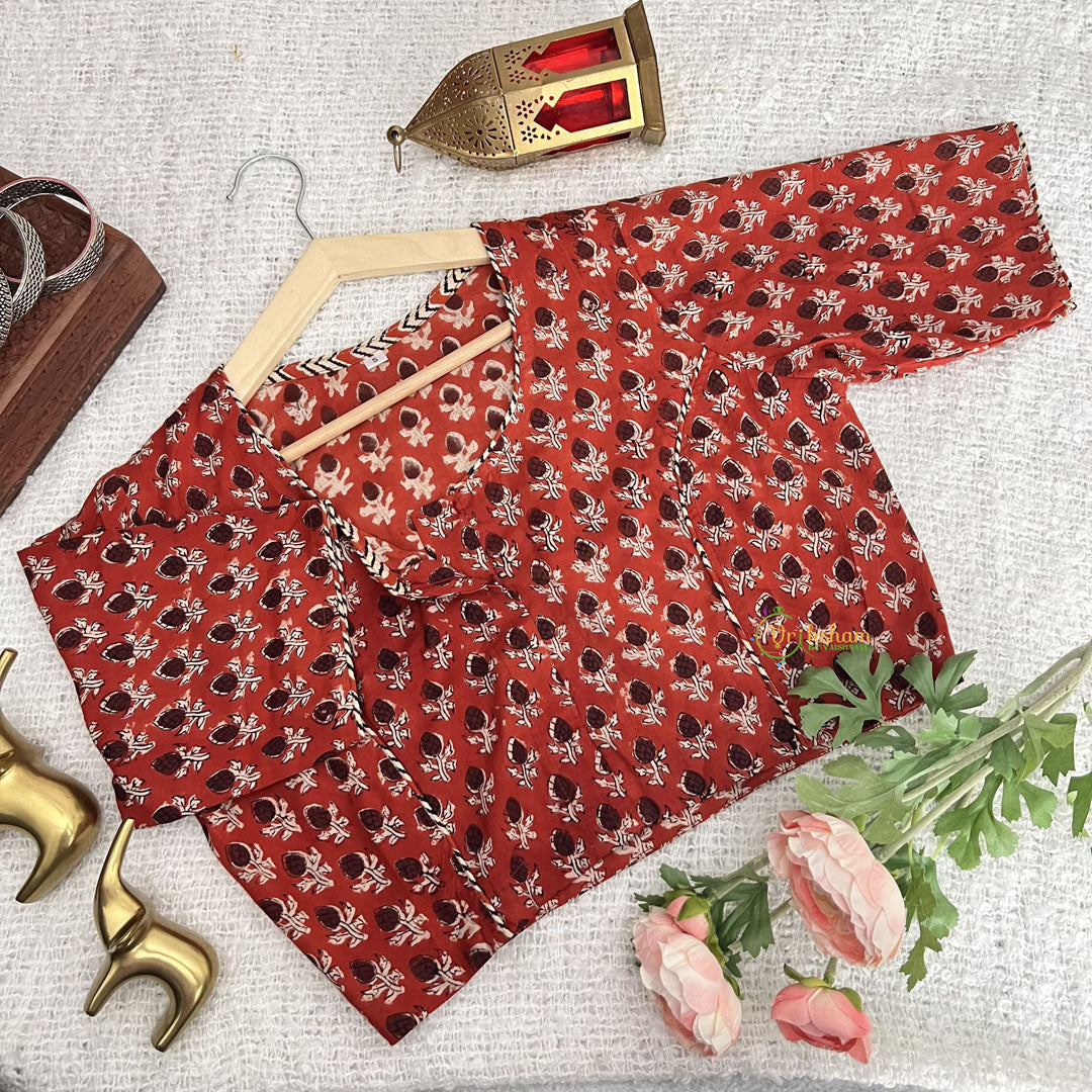 Vriksham Premium Floral Print Readymade Blouse -Kalamkari Print -Red-VS4510